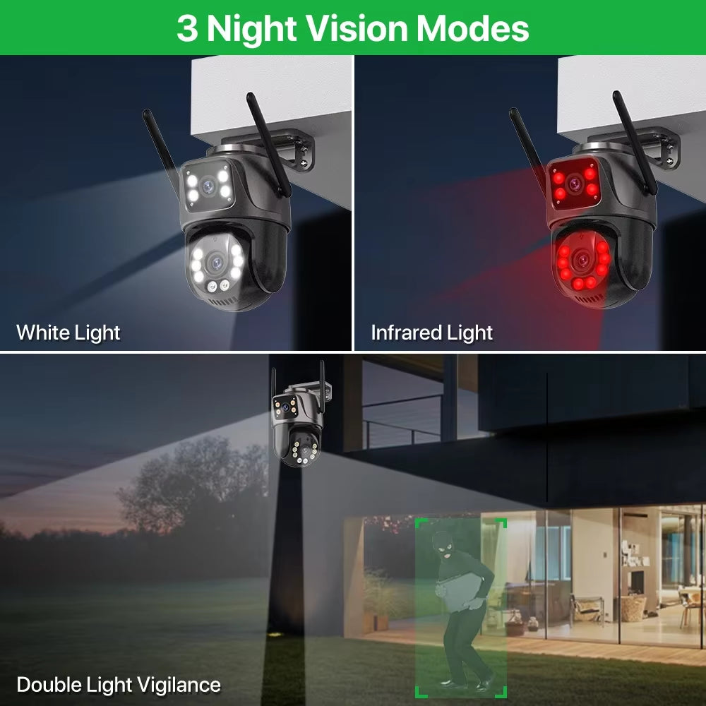 External 4K 8MP Waterproof Wifi Camera HD Dual Lens Auto Tracking Cam Outdoor Wireless Security PTZ Camera Security Cam System