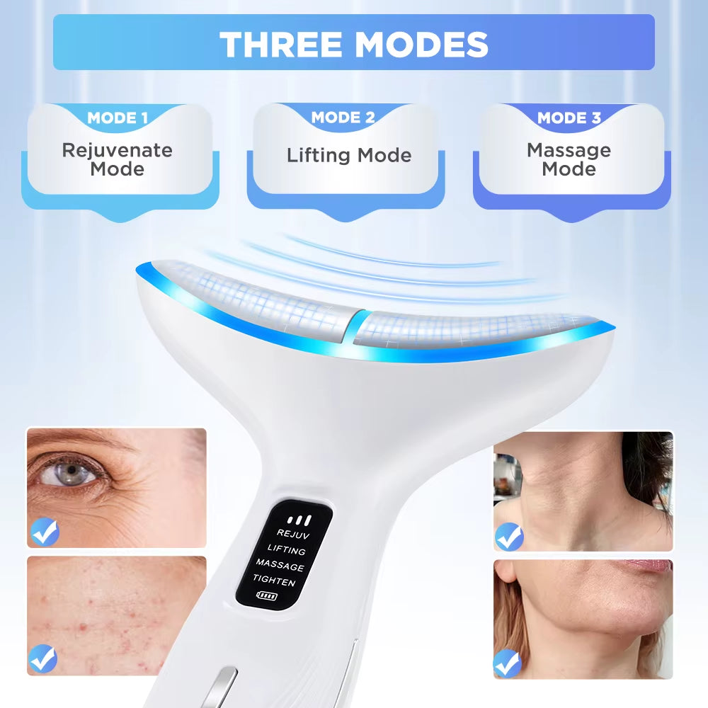 Colour Light Face and Neck Beauty Instrument 7 Modes and 7 Speeds Adjustment with Curved Hand Grip Neck Beauty Instrument