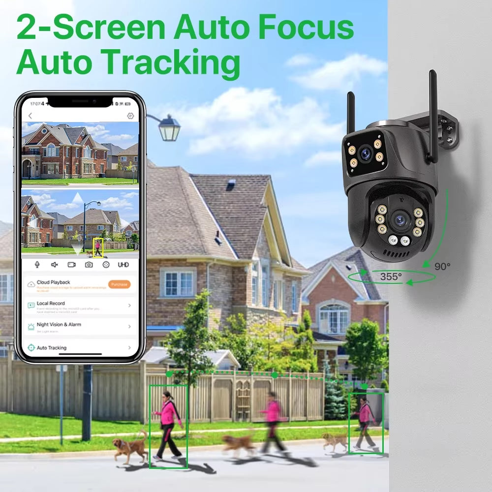 External 4K 8MP Waterproof Wifi Camera HD Dual Lens Auto Tracking Cam Outdoor Wireless Security PTZ Camera Security Cam System
