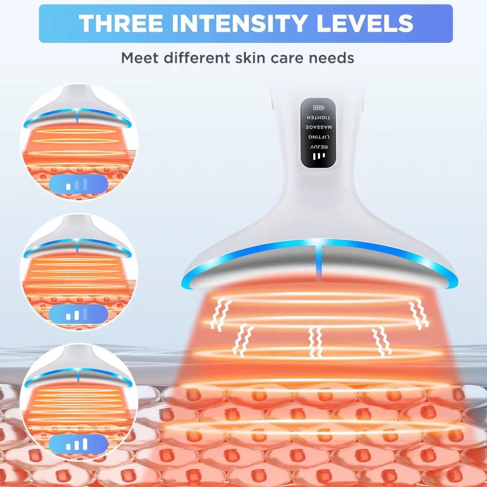 Colour Light Face and Neck Beauty Instrument 7 Modes and 7 Speeds Adjustment with Curved Hand Grip Neck Beauty Instrument