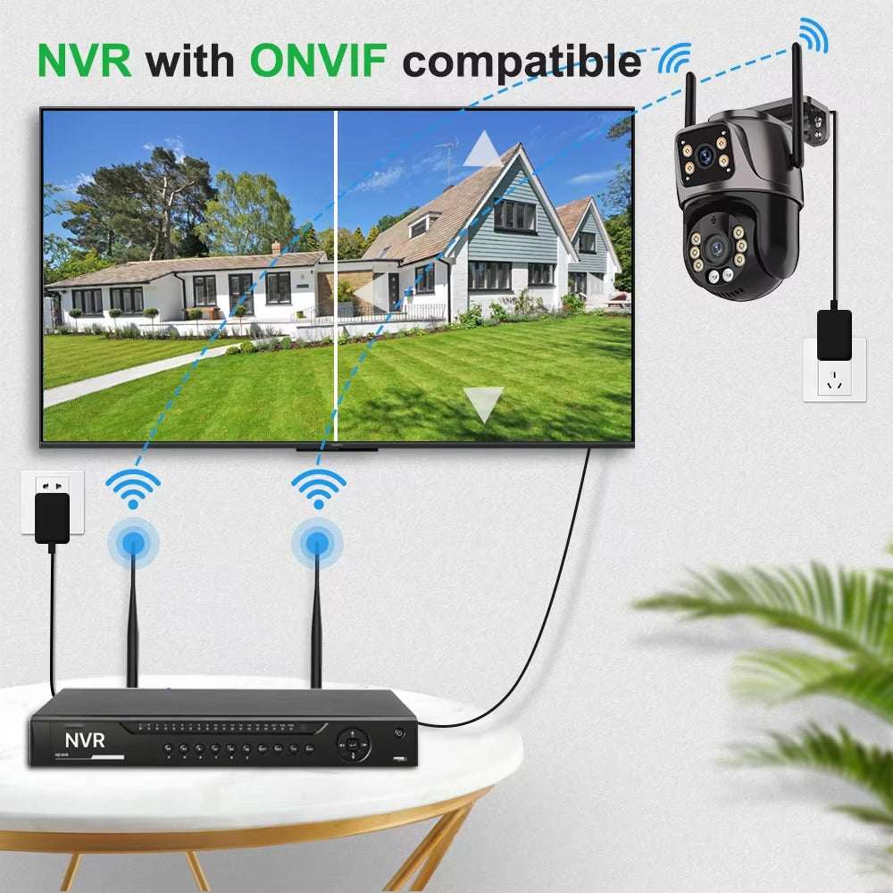 External 4K 8MP Waterproof Wifi Camera HD Dual Lens Auto Tracking Cam Outdoor Wireless Security PTZ Camera Security Cam System